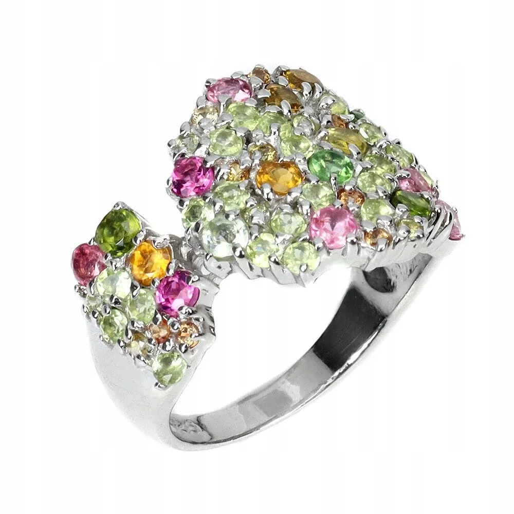 925 Pierścionek r 16 naturalne turmaliny szafiry oliwiny