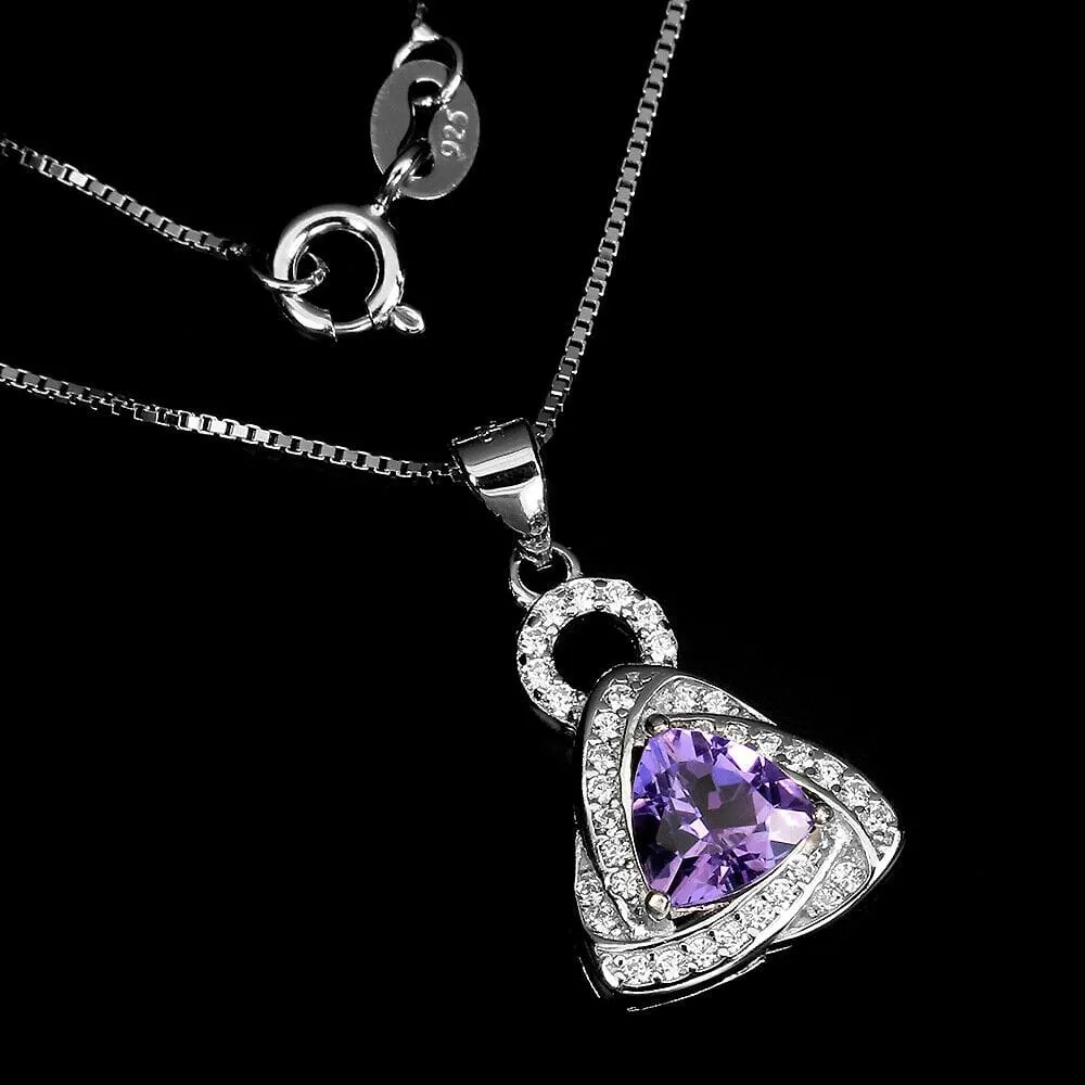 Delikatny naszyjnik naturalny ametyst cyrkonie 925 piękny