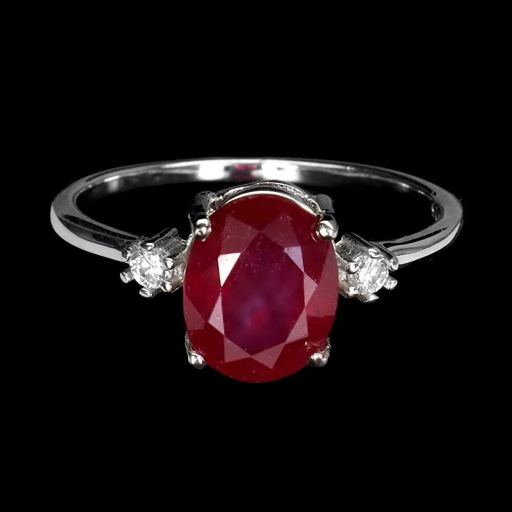 Srebrny delikatny pierścionek naturalny rubin cyrkonie r 12