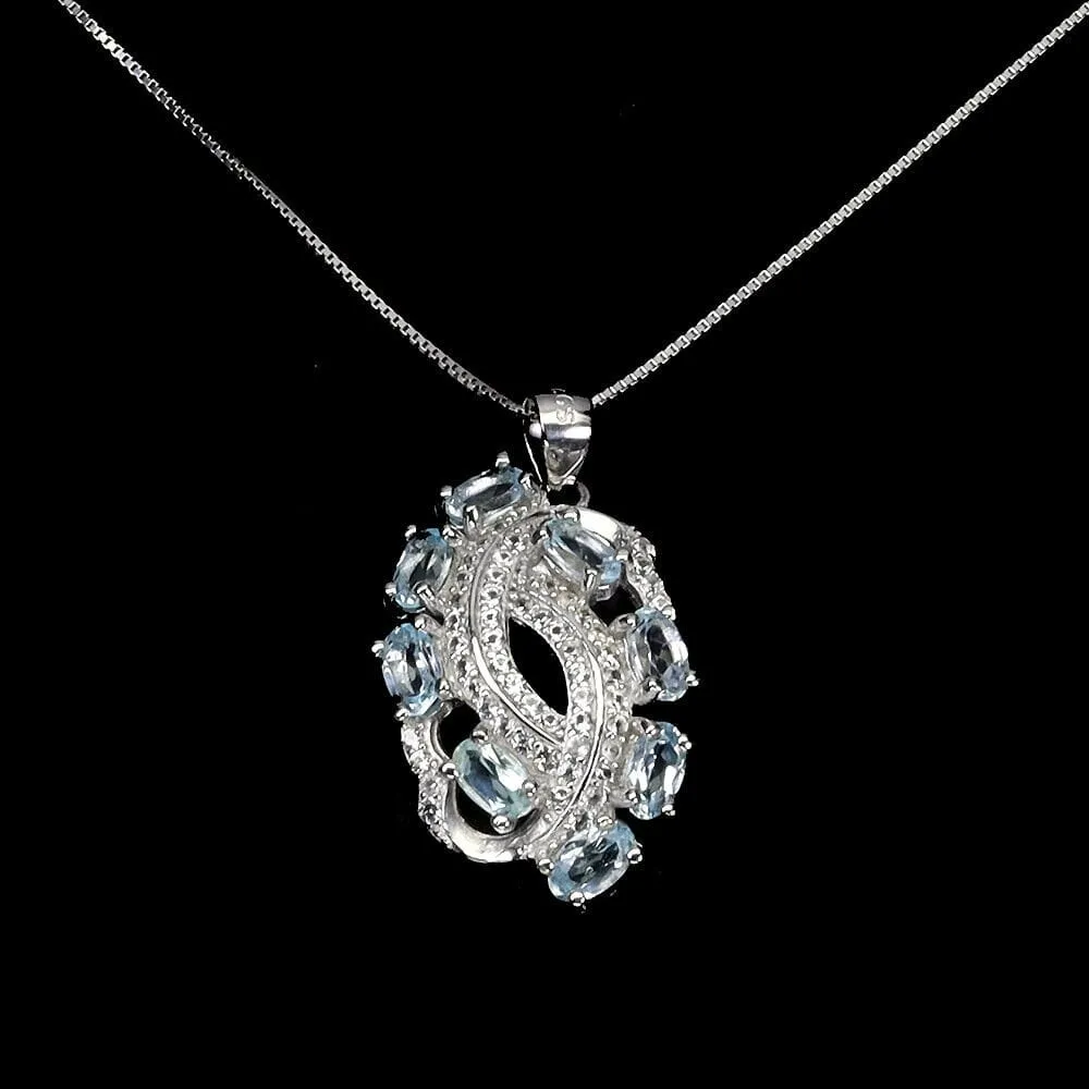 Naszyjnik delikatny naturalne Sky Blue topazy białe topazy 925