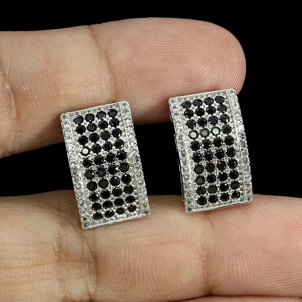 Kolczyki delikatne srebrne czarne spinele białe topazy naturalne 4