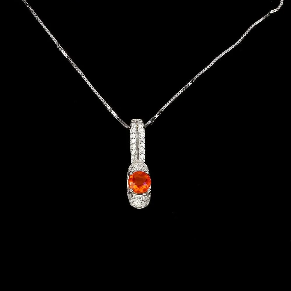 Delikatny naszyjnik 925 naturalny pomarańczowy opal cyrkonie srebrny