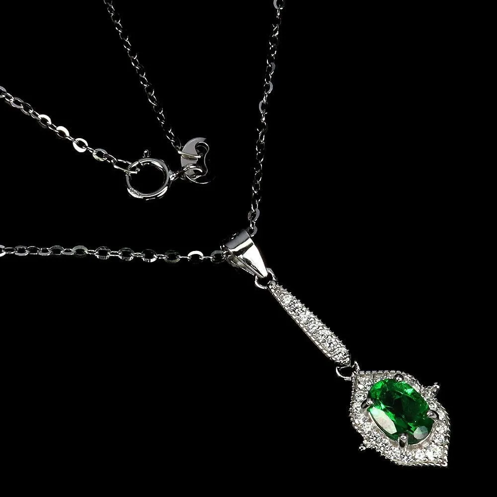 Delikatny srebrny naszyjnik cyrkonie topaz zielony naturalny 925