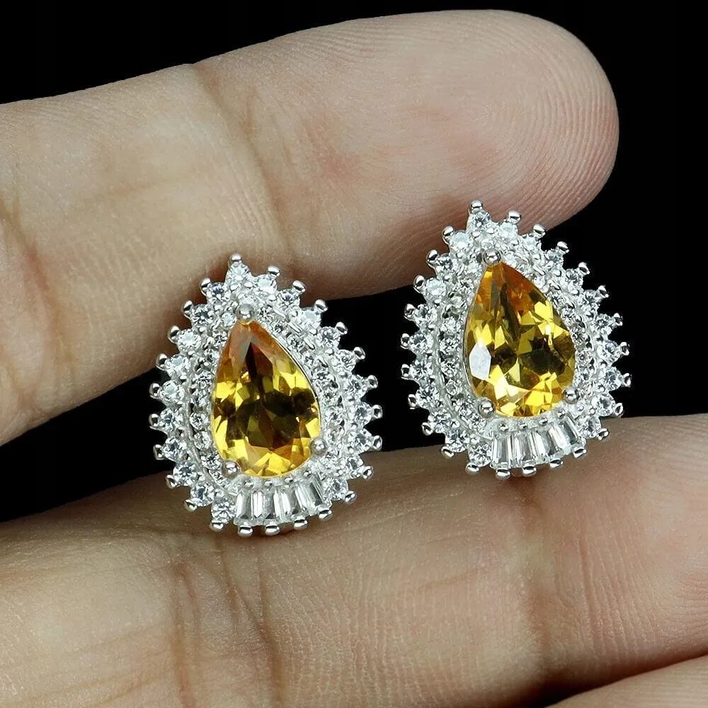 925 Srebrne delikatne kolczyki naturalne cytryny cyrkonie 5