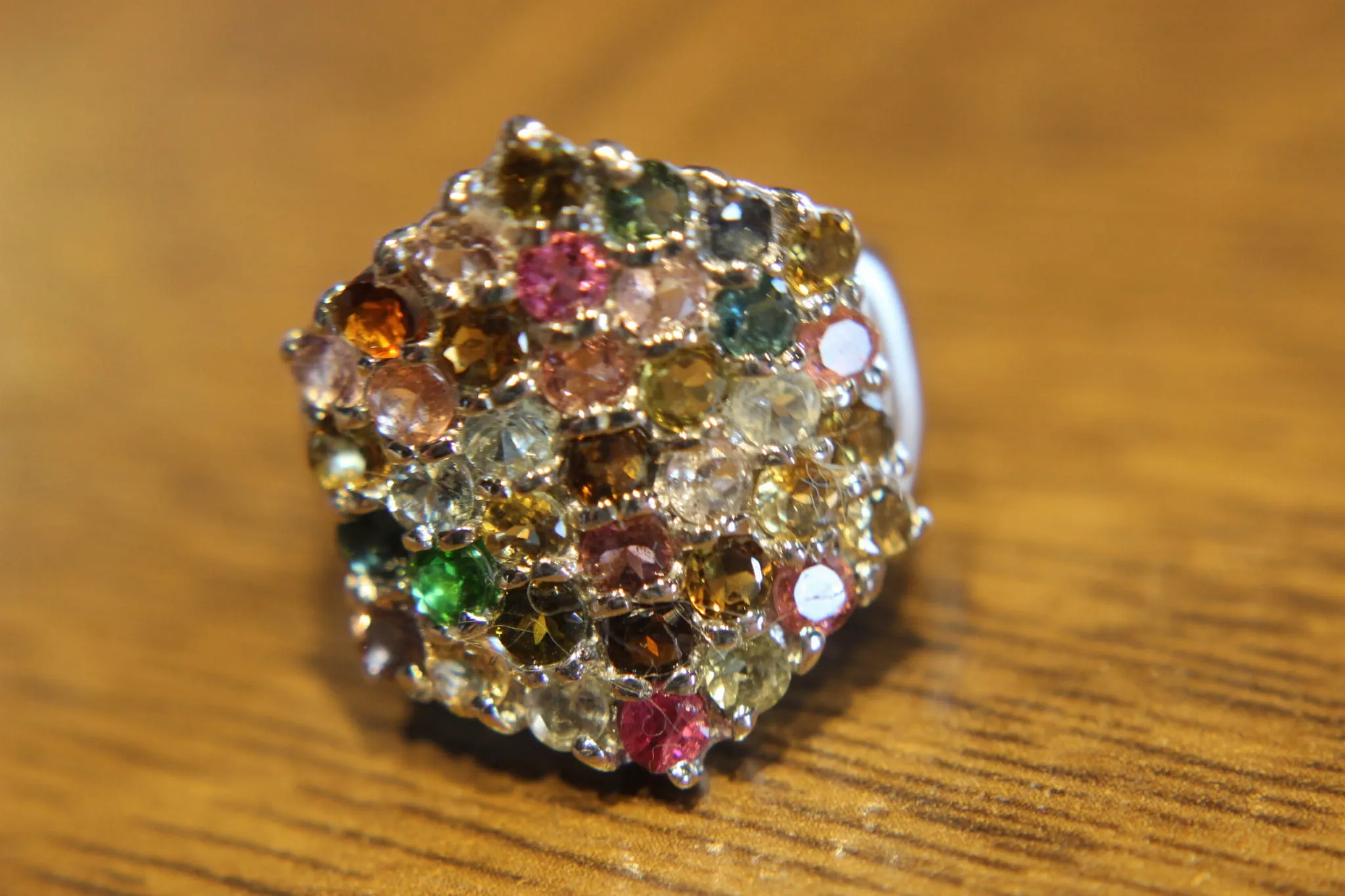 Piękny srebrny pierścionek r 16 naturalne turmaliny 925