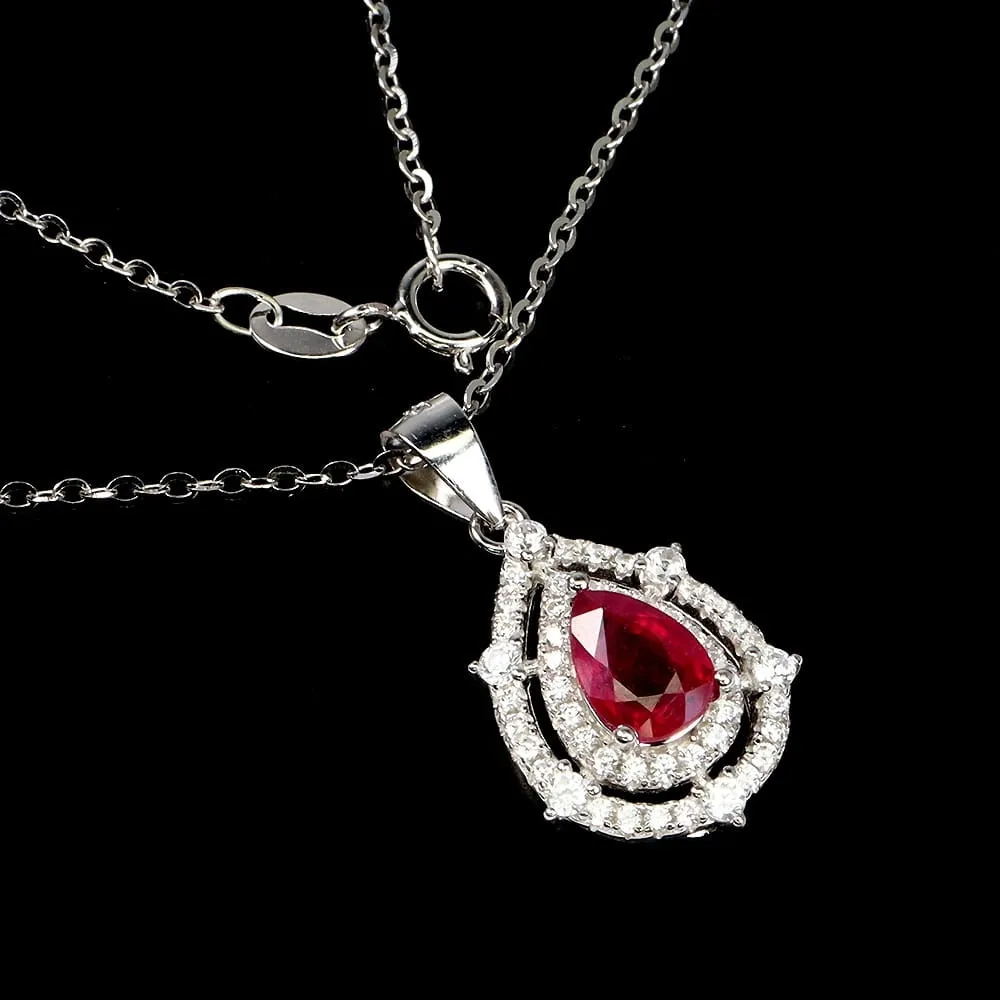 Piękny naszyjnik naturalny rubin cyrkonie 925 delikatny
