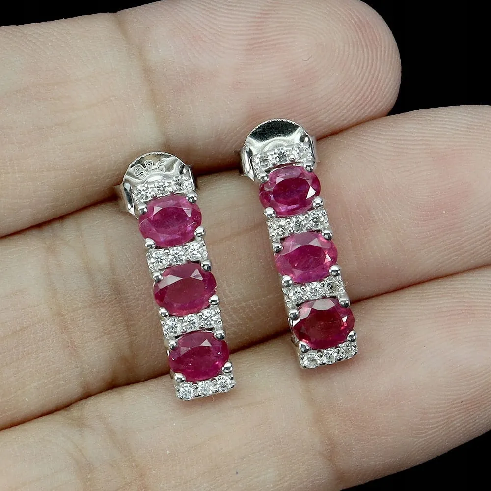 Piękne delikatne srebrne kolczyki naturalne rubiny białe topazy 4