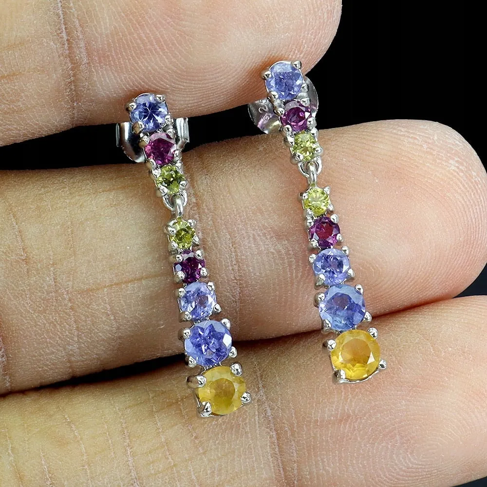 925 Kolczyki delikatne srebrne naturalne tanzanity cytryny granaty 4