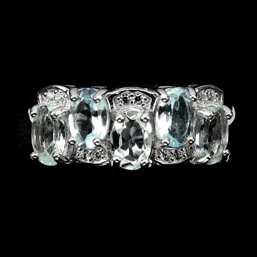 Pierścionek r 17 delikatny srebro naturalne akwamaryny cyrkonie 925