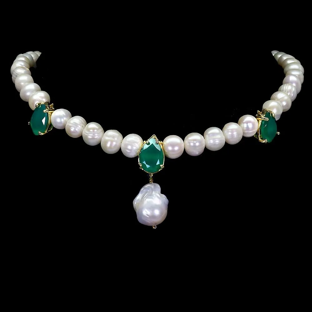 Zjawiskowy naszyjnik awenturyny perły srebro 925 naturalne