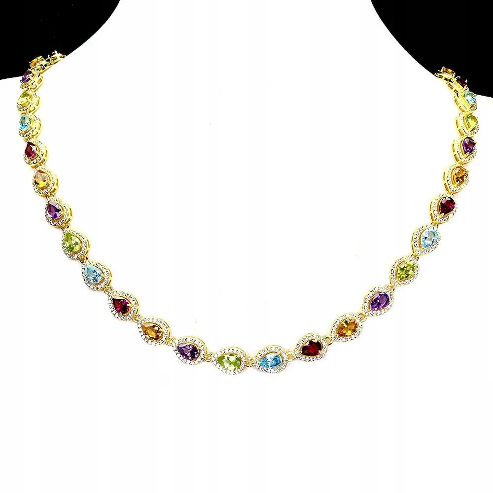 Srebrny piękny 925 naszyjnik naturalne ametysty cytryny oliwiny topazy