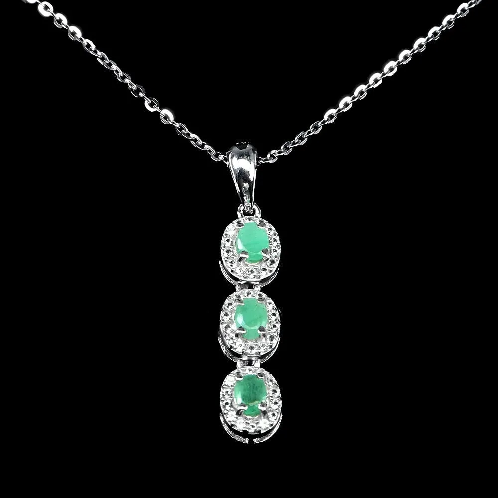 Delikatny naszyjnik naturalne szmaragdy białe topazy 925 srebro