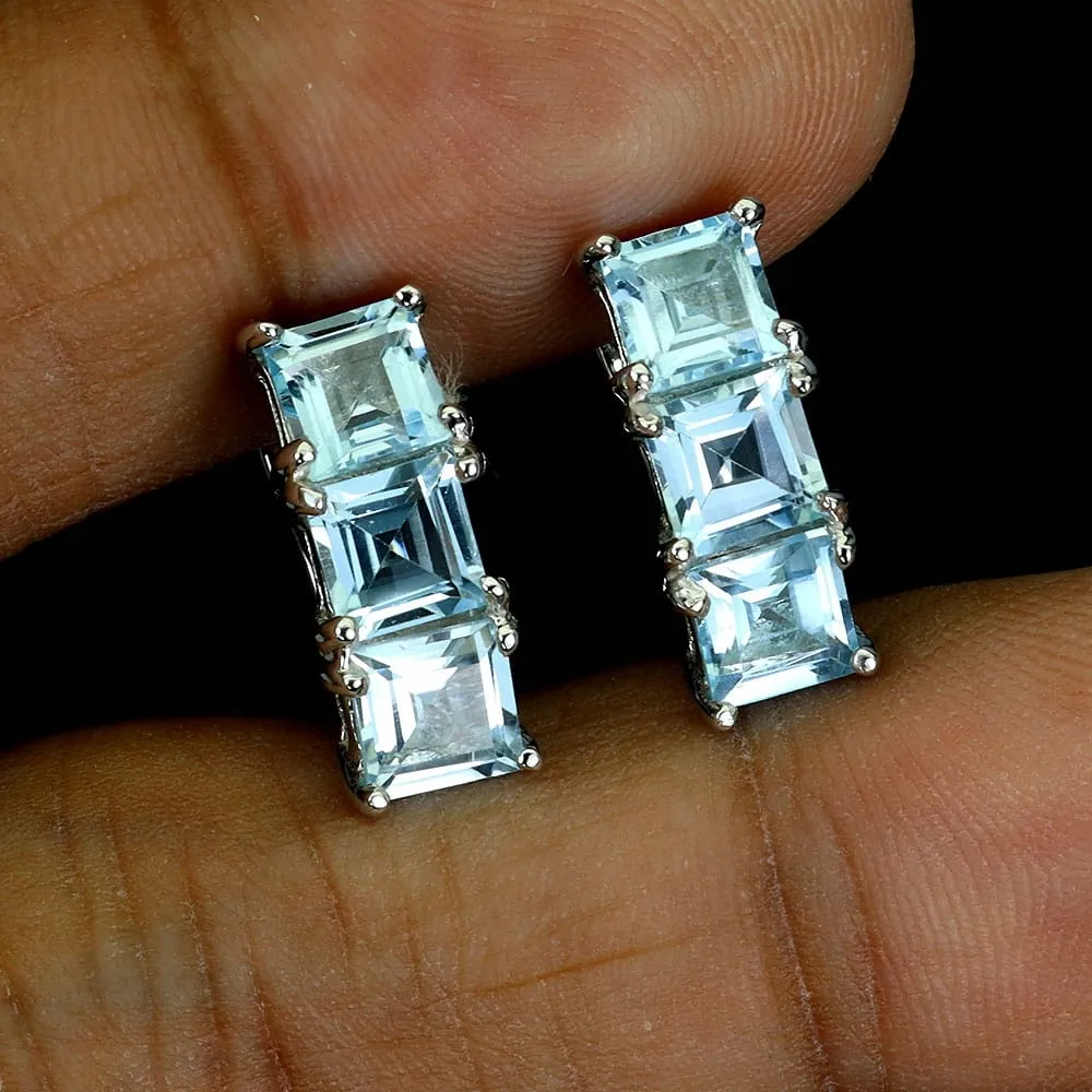 Piękne delikatne srebrne kolczyki naturalne topazy sky blue 925 4