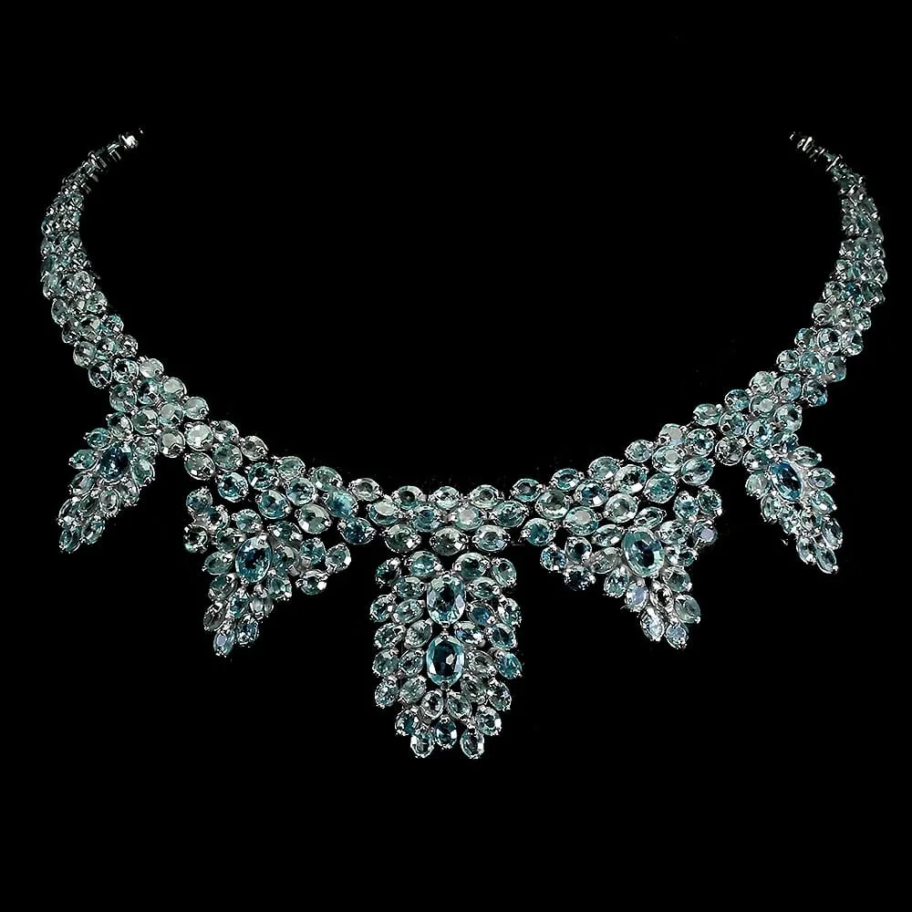 Srebrny zjawiskowy naszyjnik naturalne niebieskie cyrkony 925