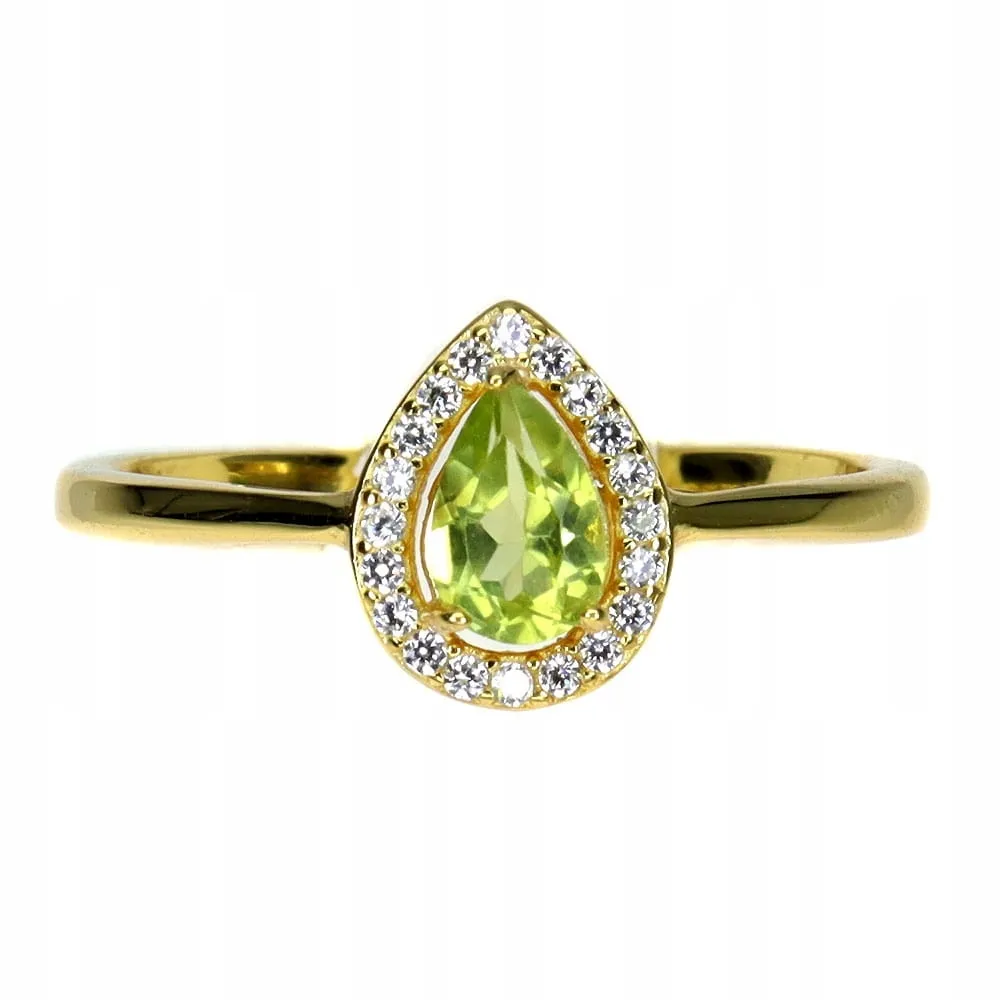 Pierścionek r 16.5 srebrny delikatny naturalny oliwin cyrkonie