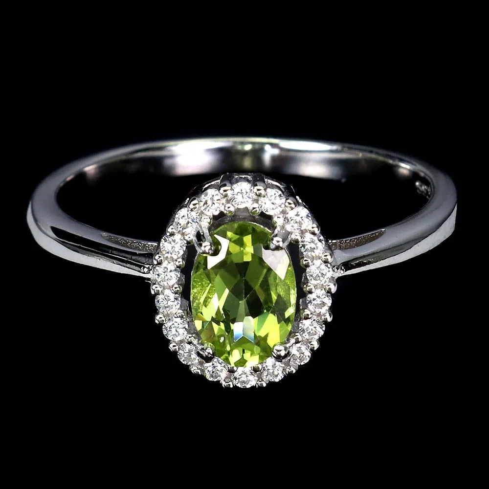 Pierścionek r 13.5 srebrny delikatny naturalny oliwin cyrkonie