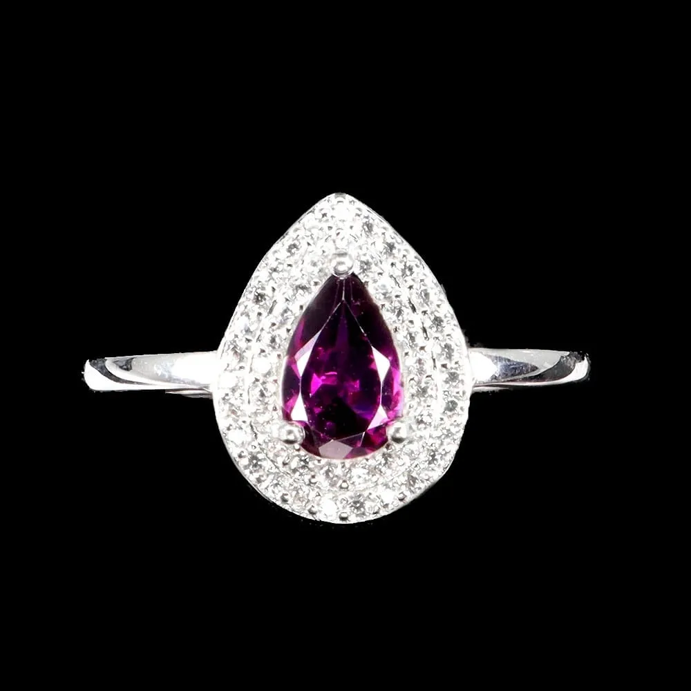 Pierścionek delikatny naturalny granat rodolit cyrkonie r 19 925