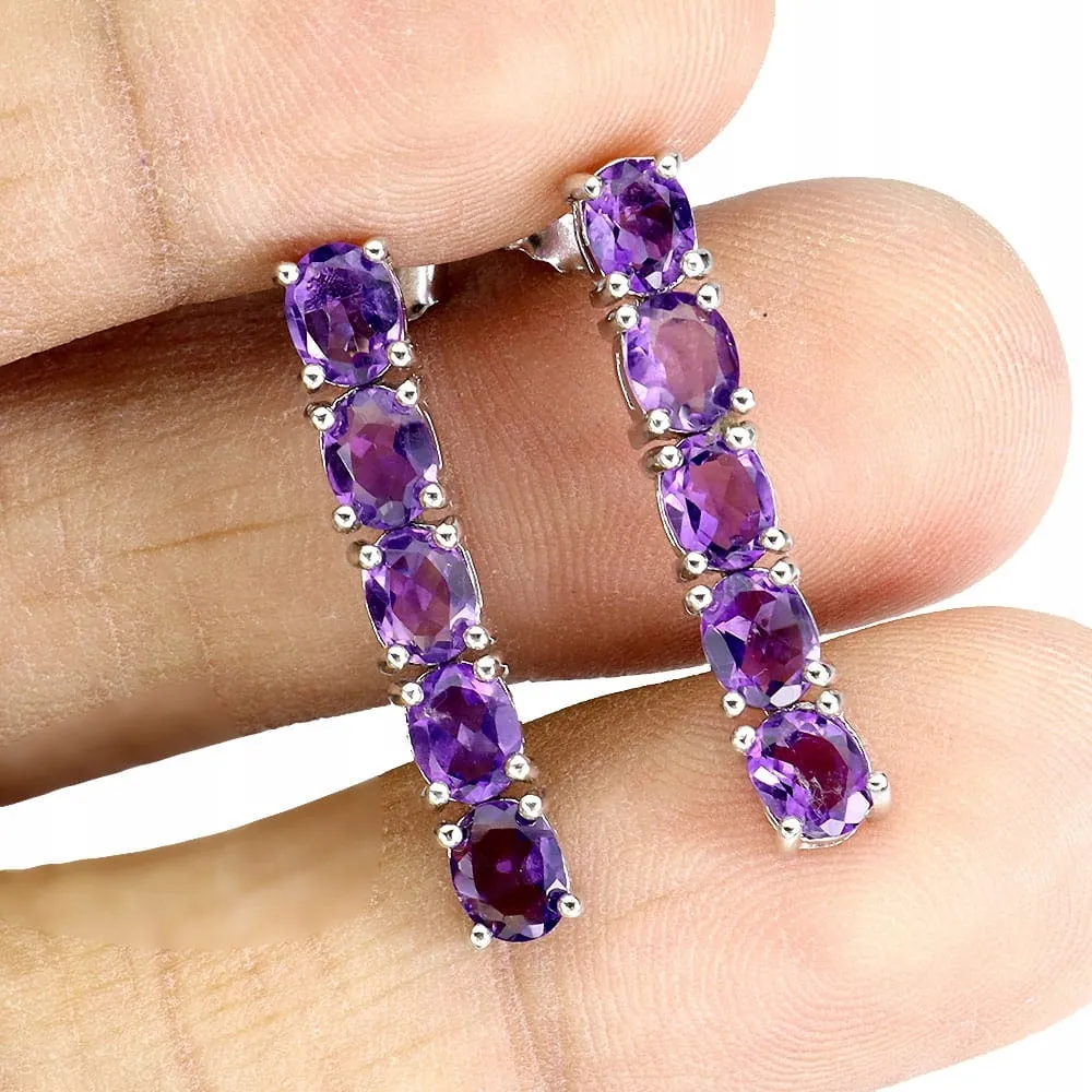 925 Delikatne srebrne wiszące kolczyki naturalne ametysty 1
