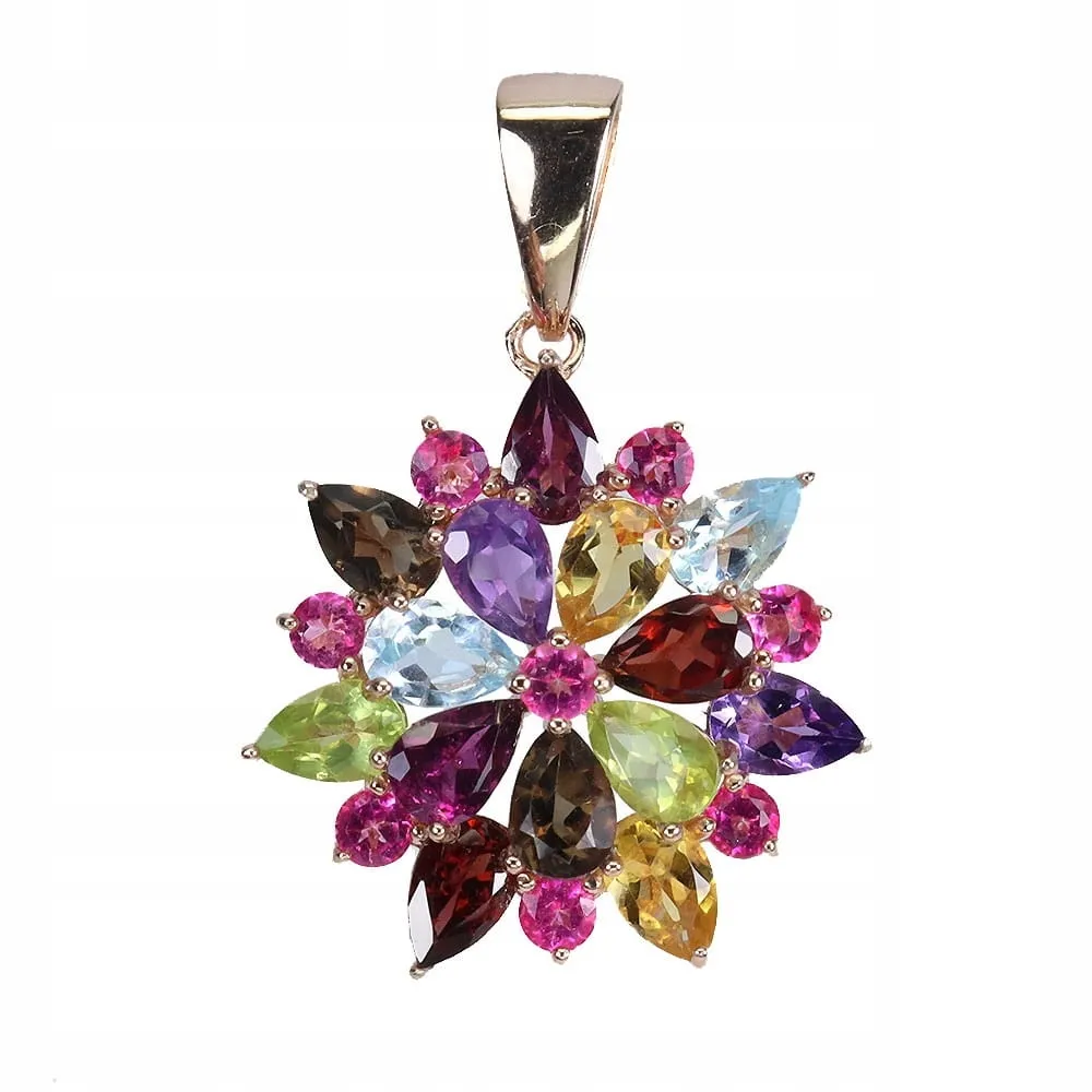 Wisiorek srebrny naturalne ametysty cytryny granaty topazy oliwiny kwarc