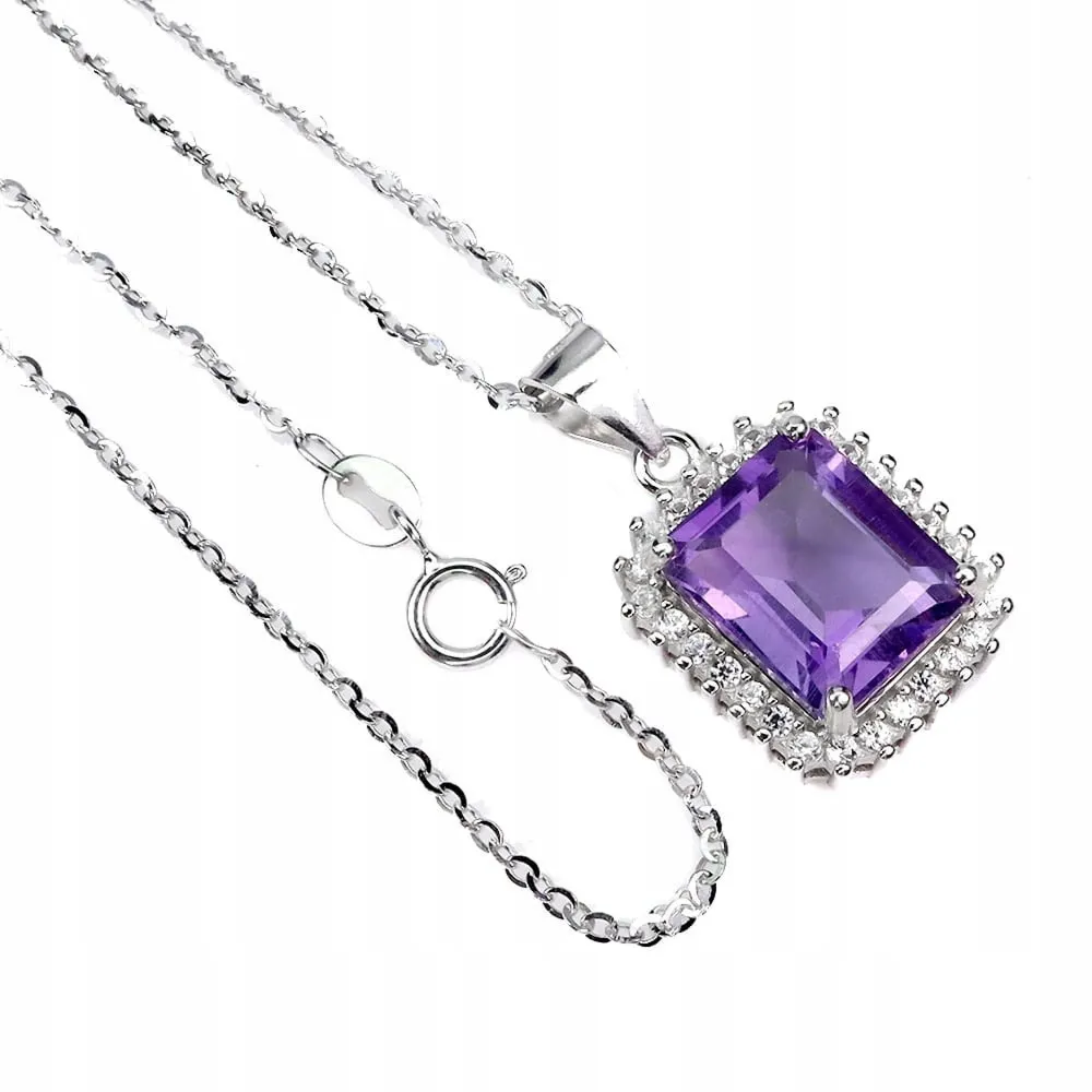 Piękny 925 delikatny naszyjnik cyrkonie ametyst naturalny