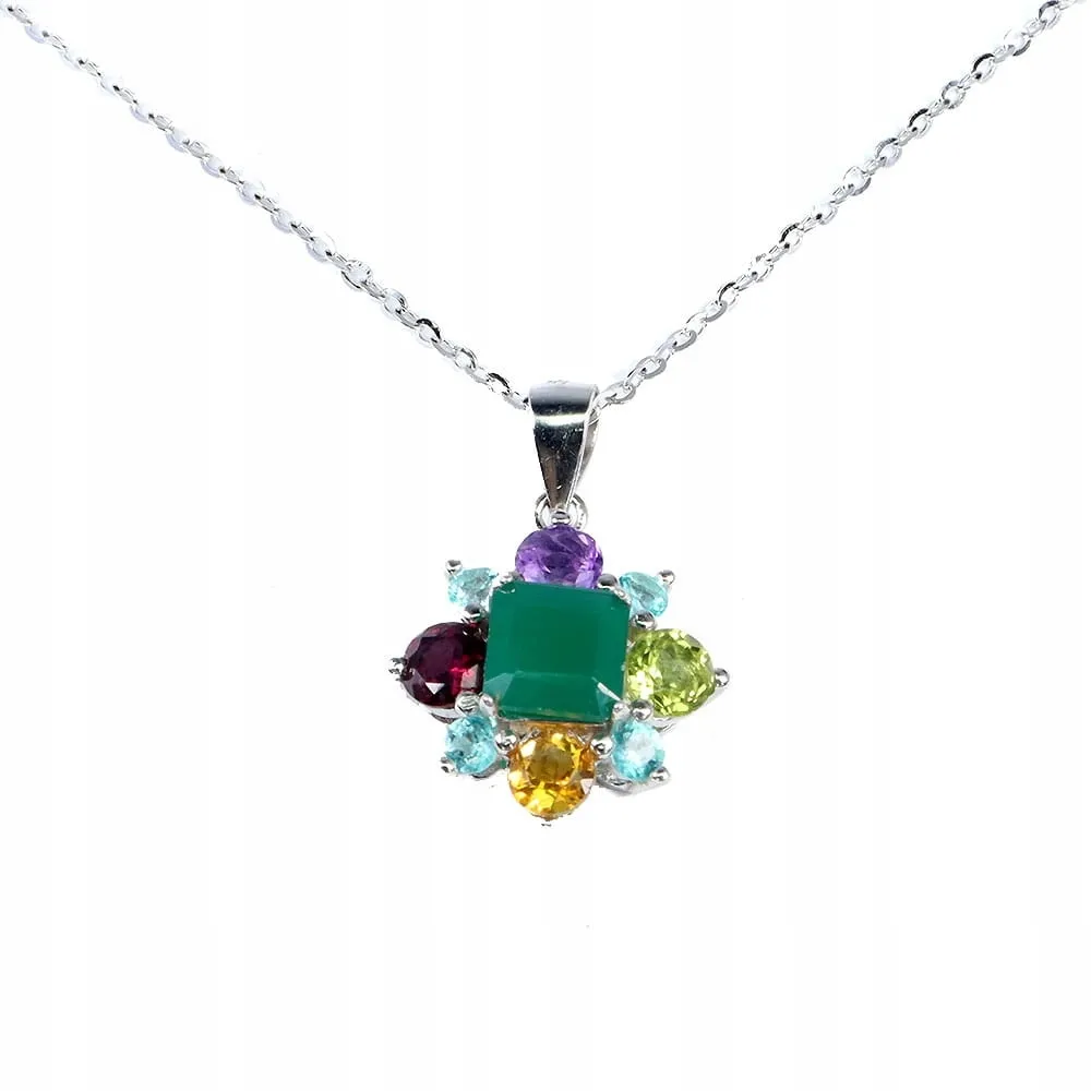 925 Srebrny naszyjnik naturalny awenturyn ametyst topazy granaty