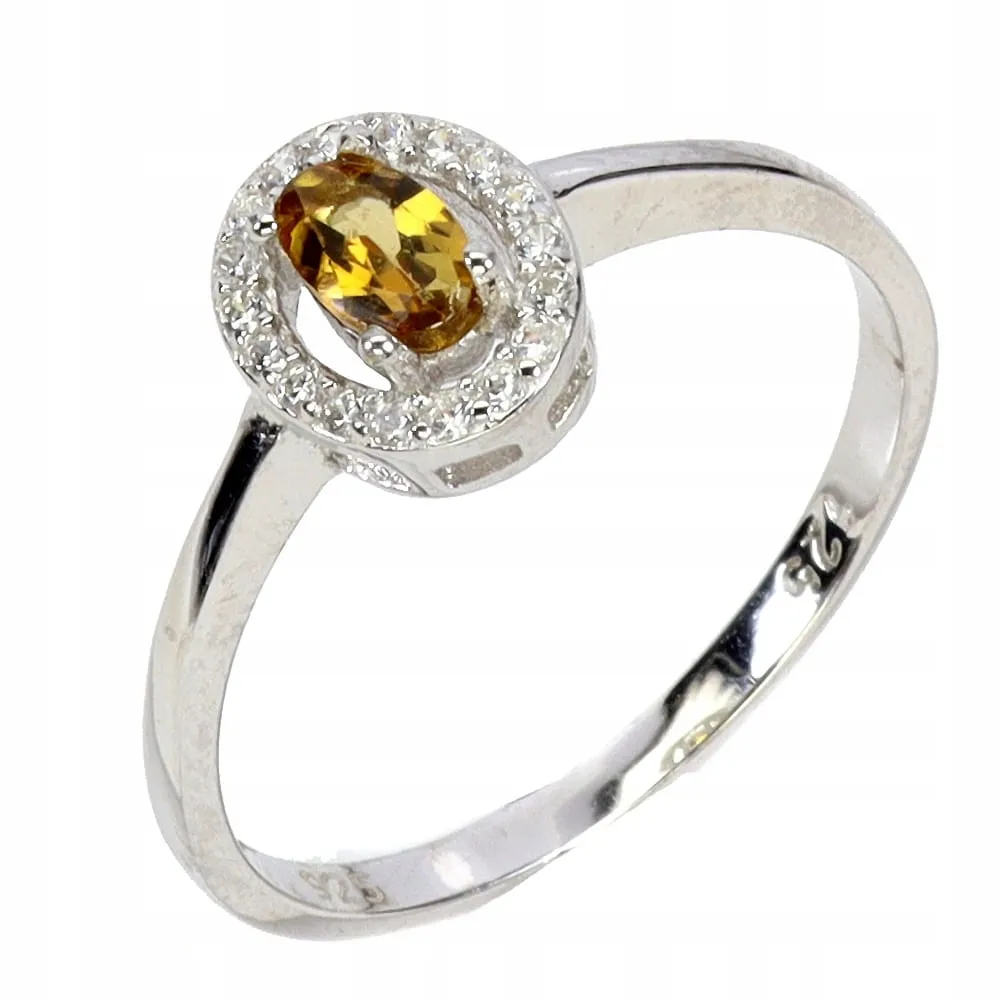 925 Pierścionek r 14 srebrny delikatny cyrkonie naturalny żółty turmalin