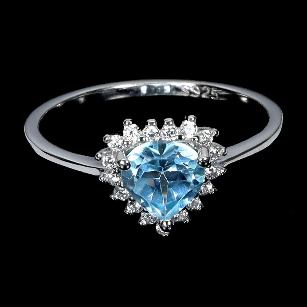 925 Delikatny pierścionek srebrny naturalny Sky Blue Topaz cyrkonie r 14