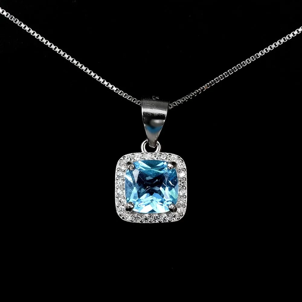 Piękny elegancki naszyjnik delikatny cyrkonie Swiss Blue topaz naturalny