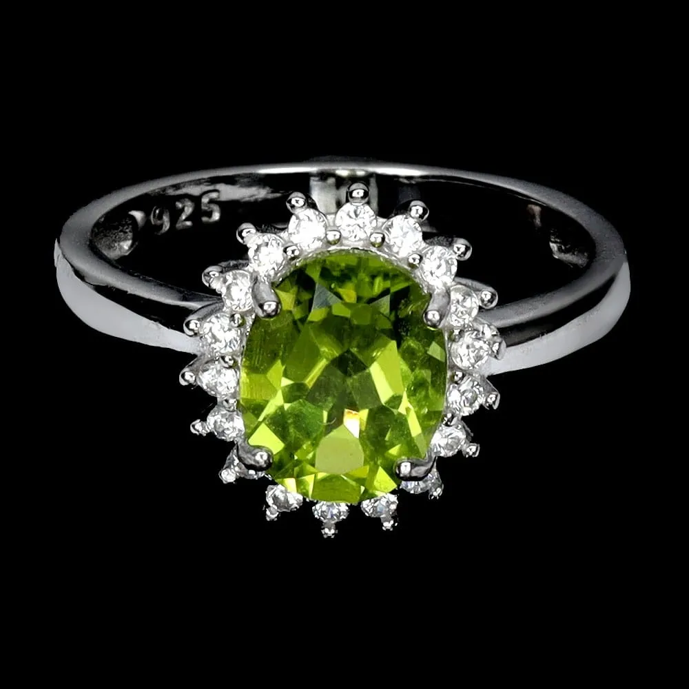 Pierścionek 925 srebro delikatny naturalny oliwin cyrkonie r 14