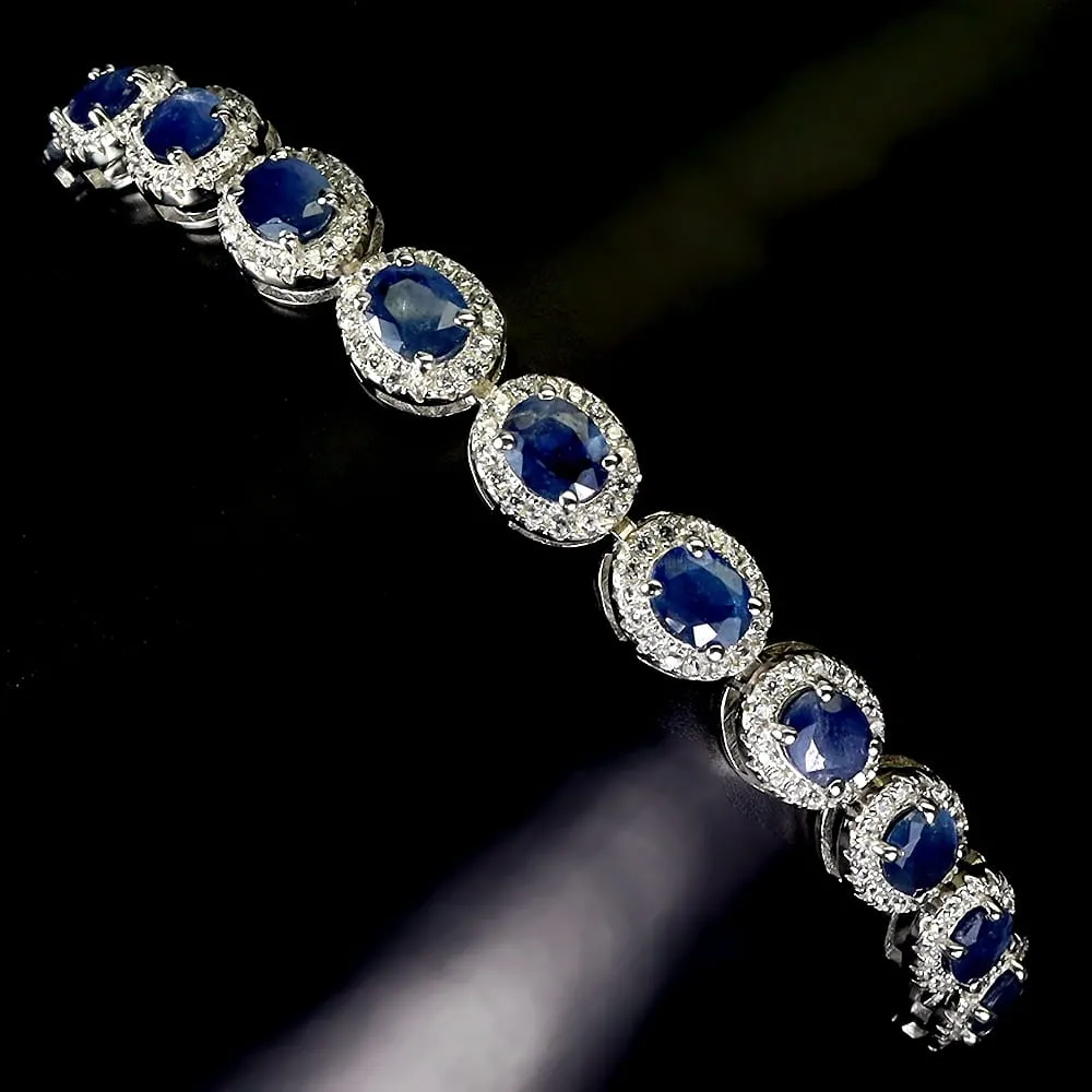 Bransoletka srebrna naturalne niebieskie szafiry elegancka delikatna 925