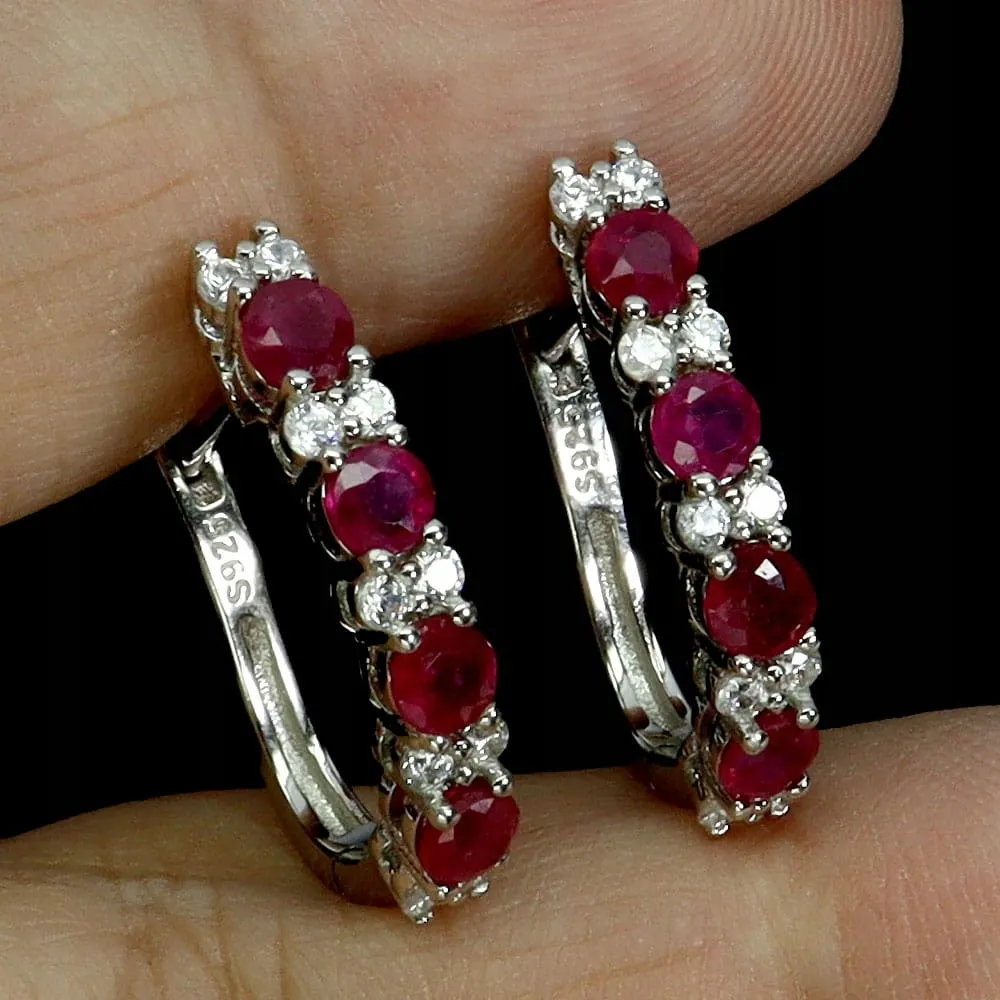 Piękne delikatne eleganckie 925 srebro kolczyki naturalne rubiny cyrkonie 3