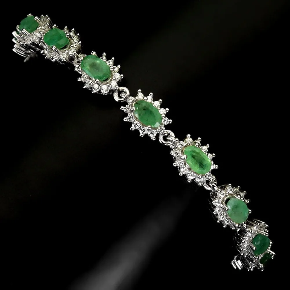 925 Bransoletka elegancka srebrna naturalne szmaragdy cyrkonie
