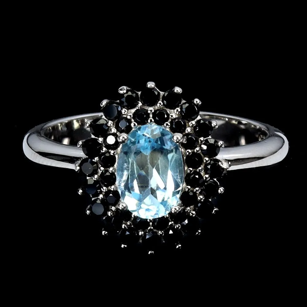 Srebrny delikatny pierścionek r 17 naturalny sky topaz czarne spinele