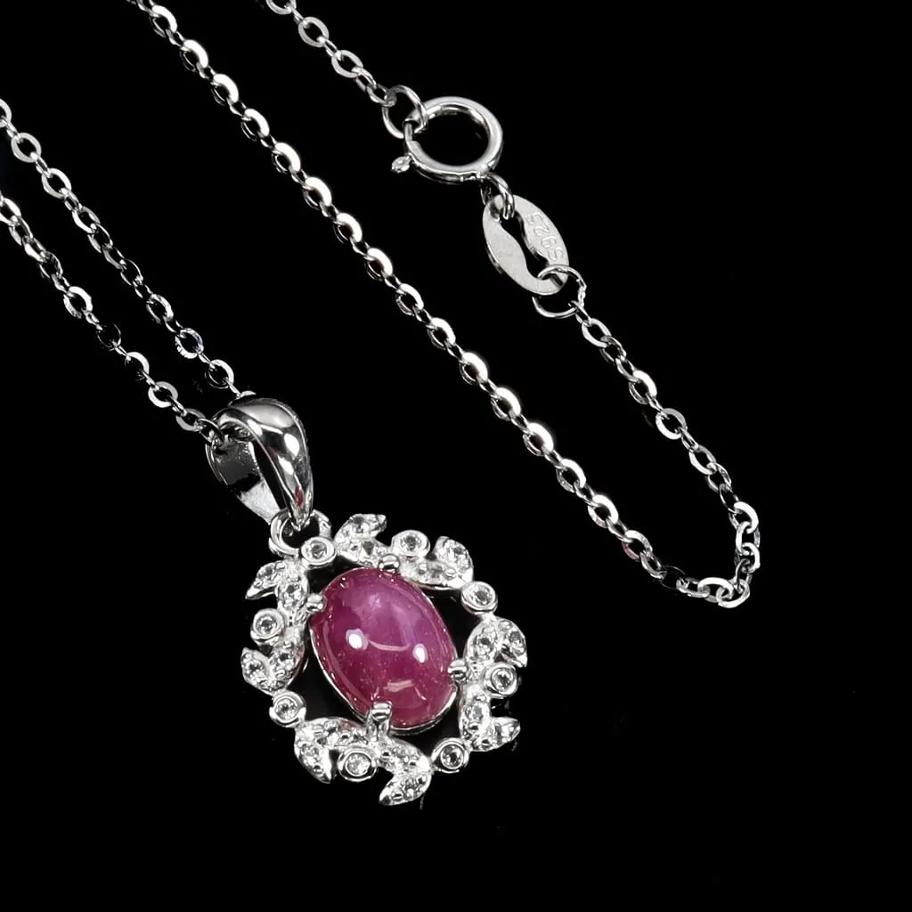 Srebrny delikatny naszyjnik naturalne białe topazy rubin gwiaździsty