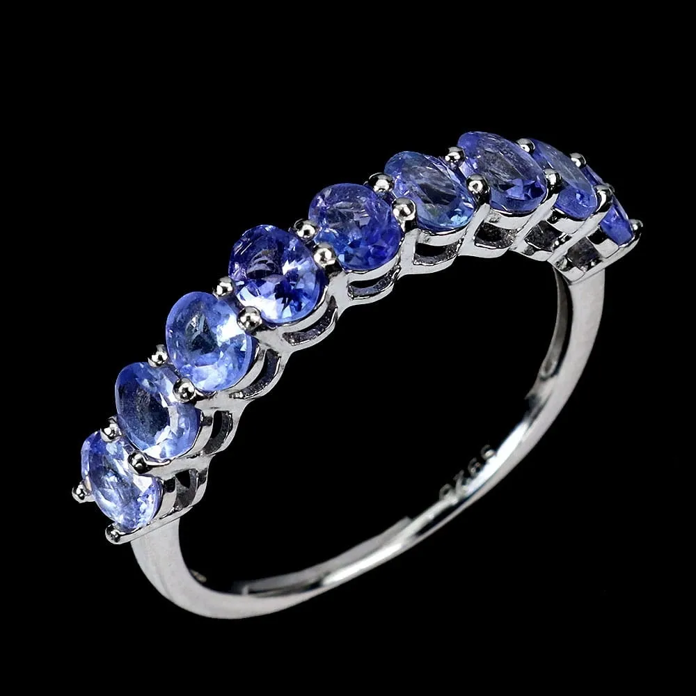 Pierścionek r 14.5 delikatny naturalne tanzanity srebrny 925 elegancki