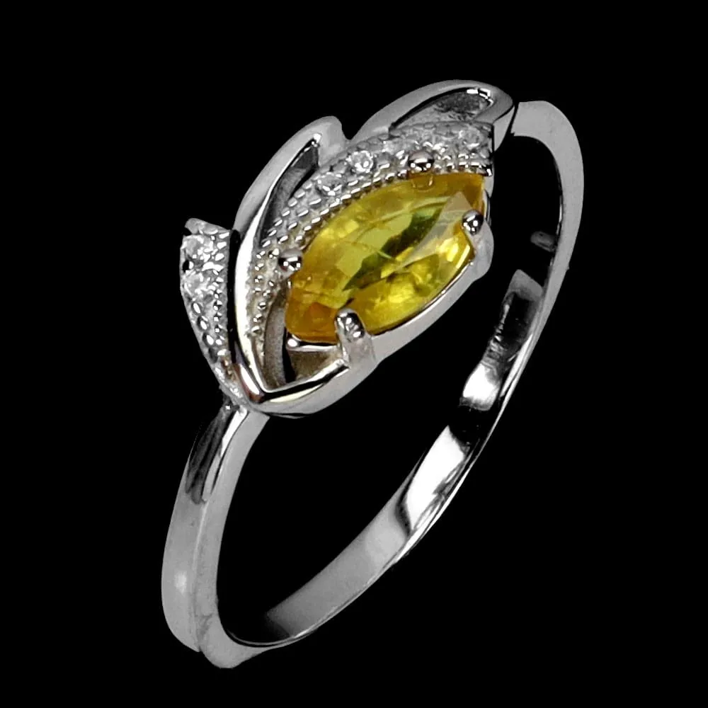 Delikatny pierścionek srebro 925 naturalny żółty szafir cyrkonie r 17