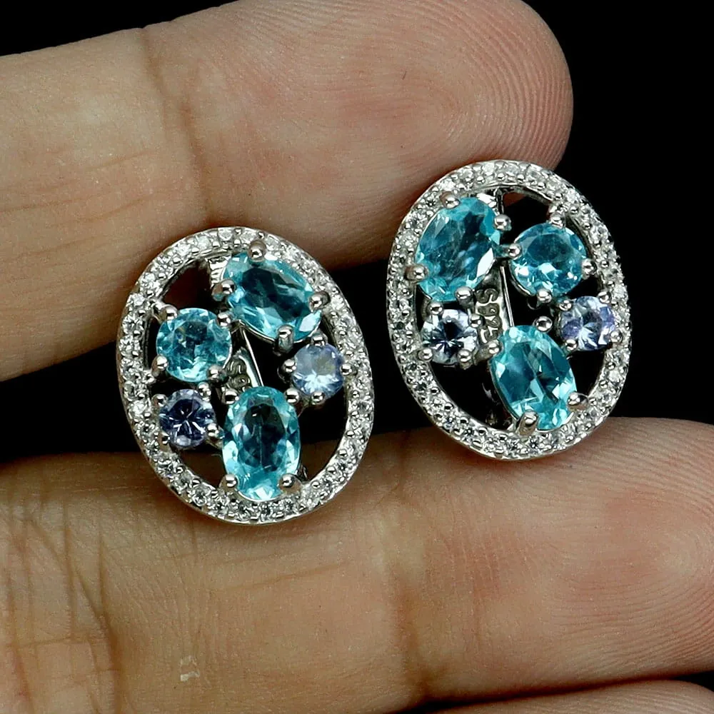 Srebrne 925 eleganckie kolczyki naturalne apatyty neon blue tanzanity 3