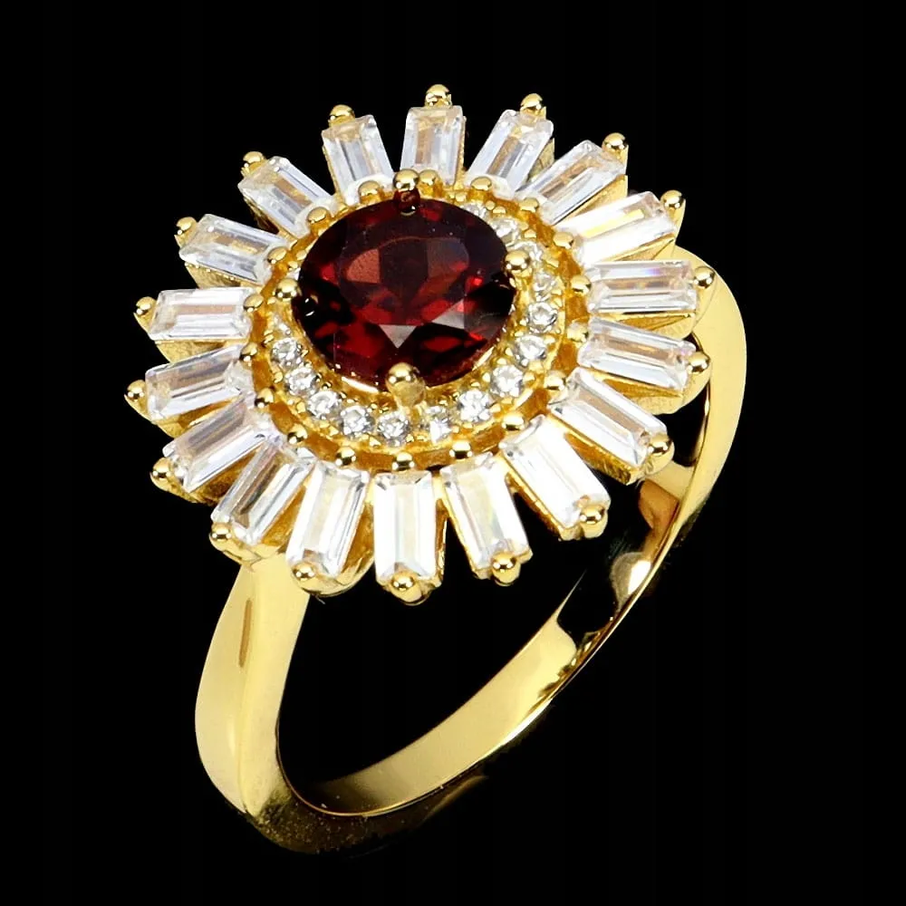 925 Pierścionek elegancki delikatny naturalny granat cyrkonie r 14