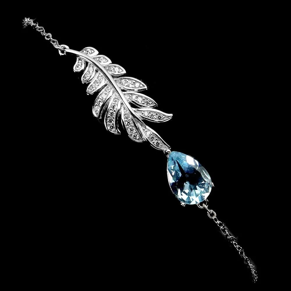 Bransoletka delikatna 925 naturalny topaz sky blue cyrkonie