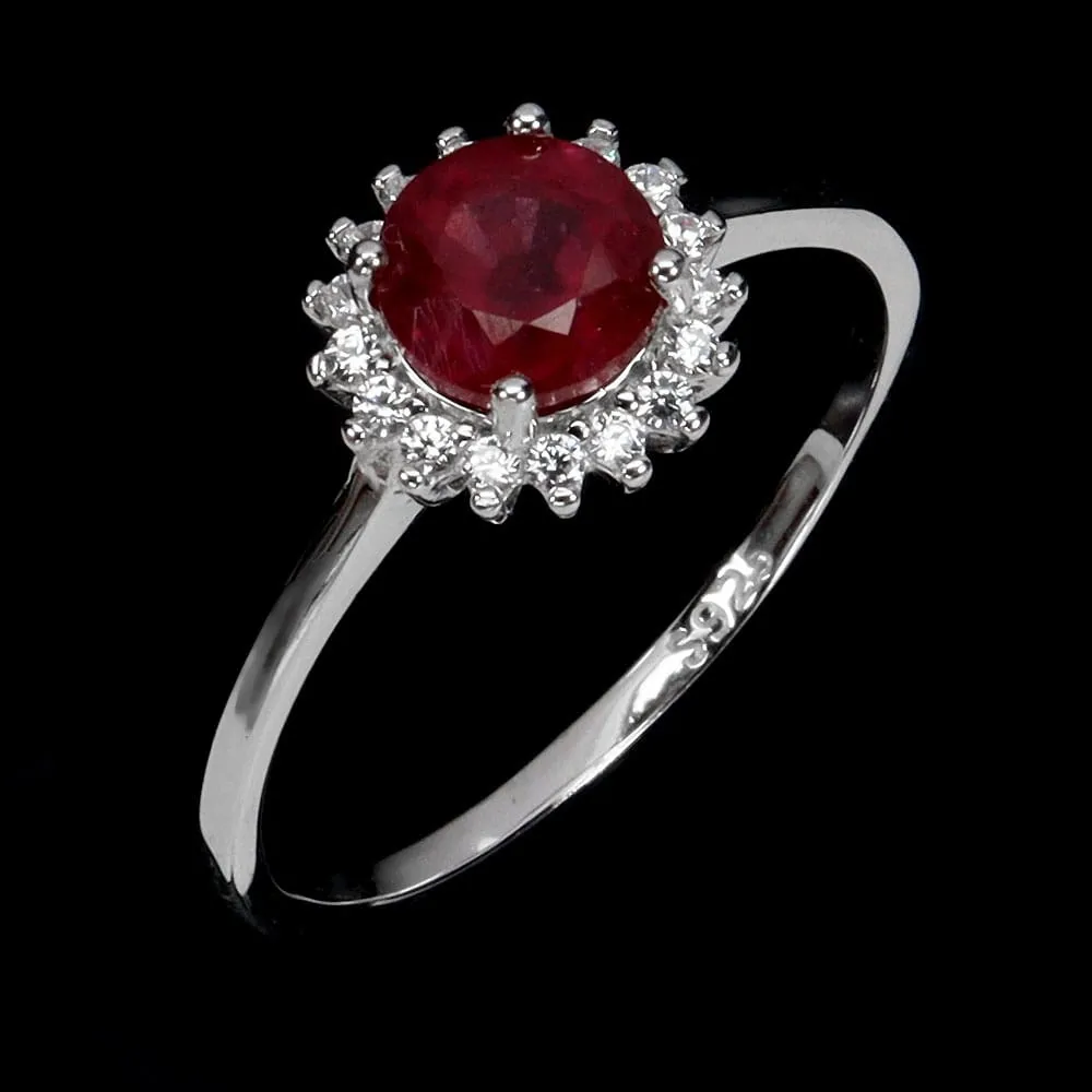 925 Srebrny delikatny pierścionek r 12 naturalny rubin cyrkonie