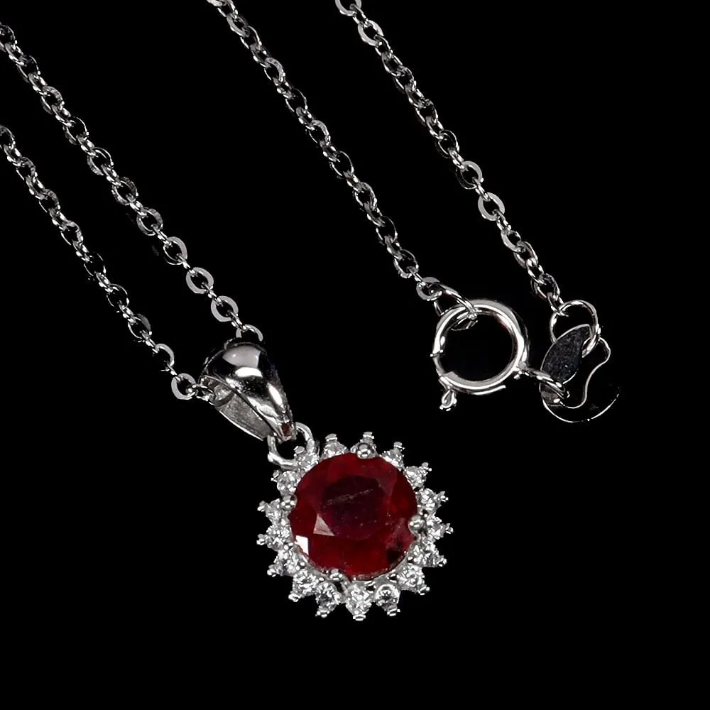 925 Srebrny naszyjnik naturalny rubin cyrkonie delikatny elegancki