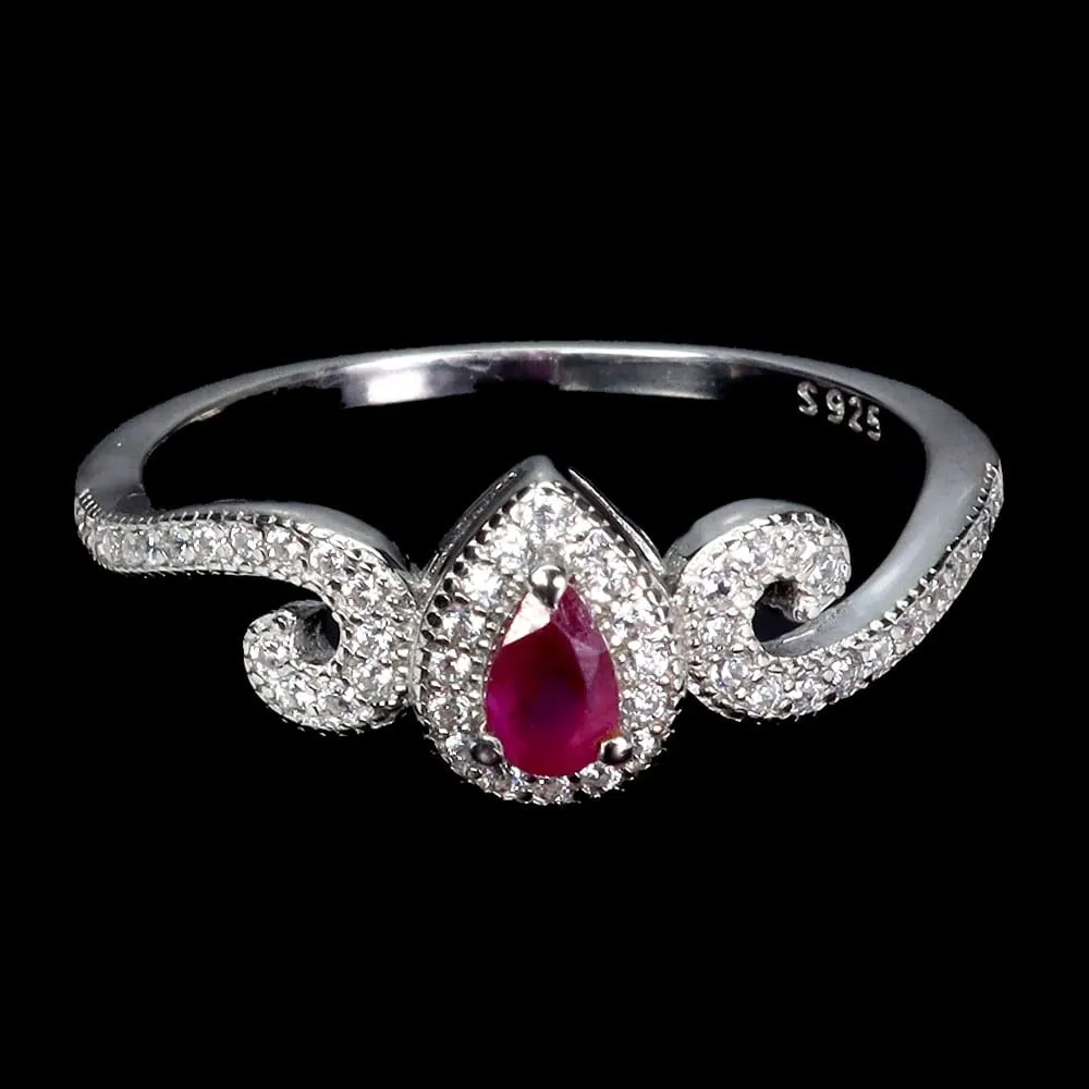 925 Srebrny delikatny pierścionek r 19.5 naturalny rubin cyrkonie