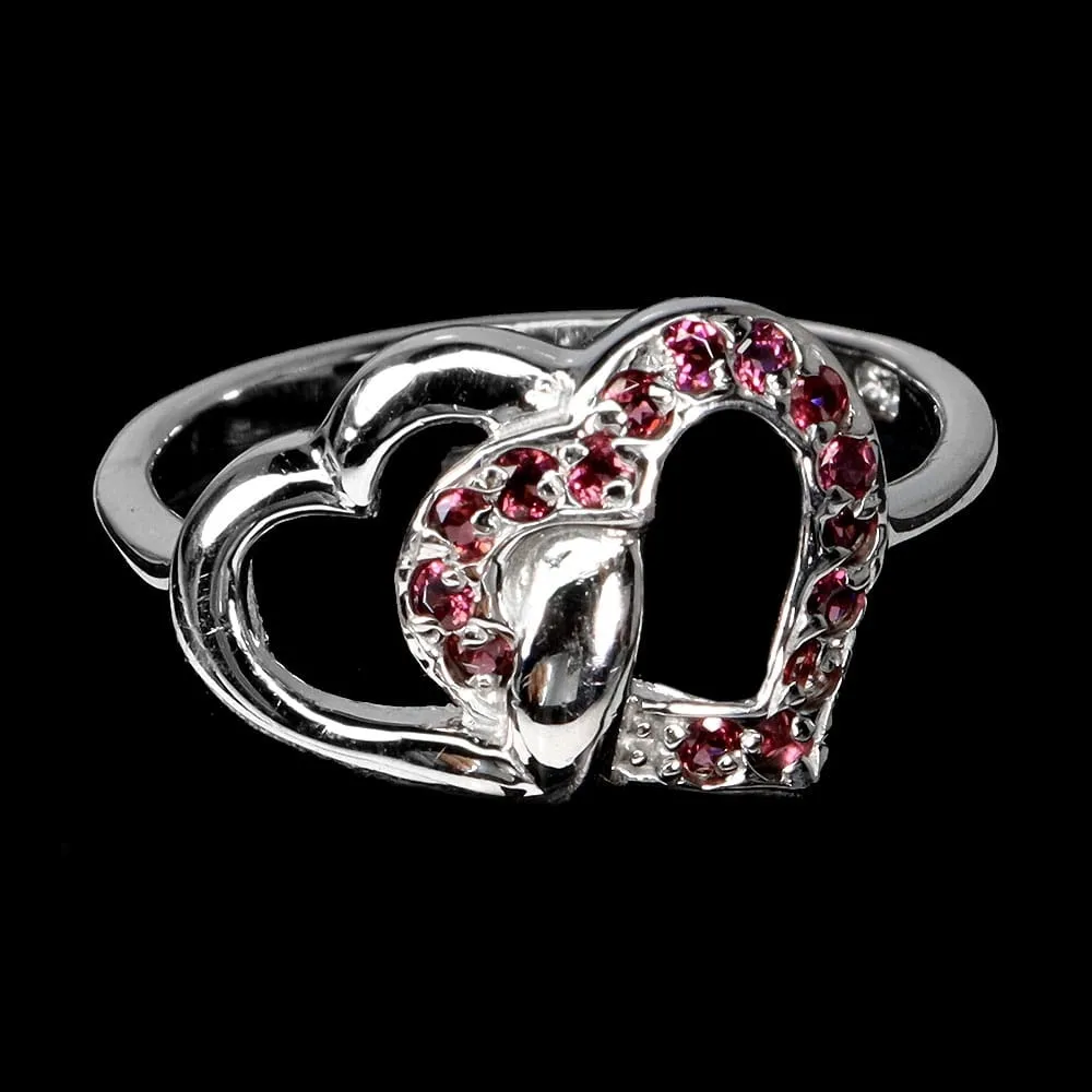 Pierścionek srebrny delikatny naturalne granaty rodolity r 18.5 serce