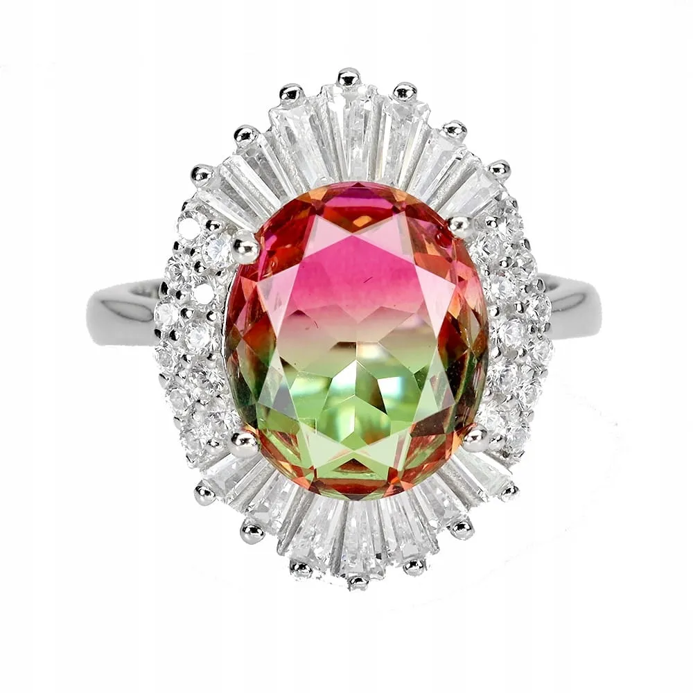 925 Pierścionek zjawiskowy r 17 srebrny cyrkonie syntetyczny turmalin AAA