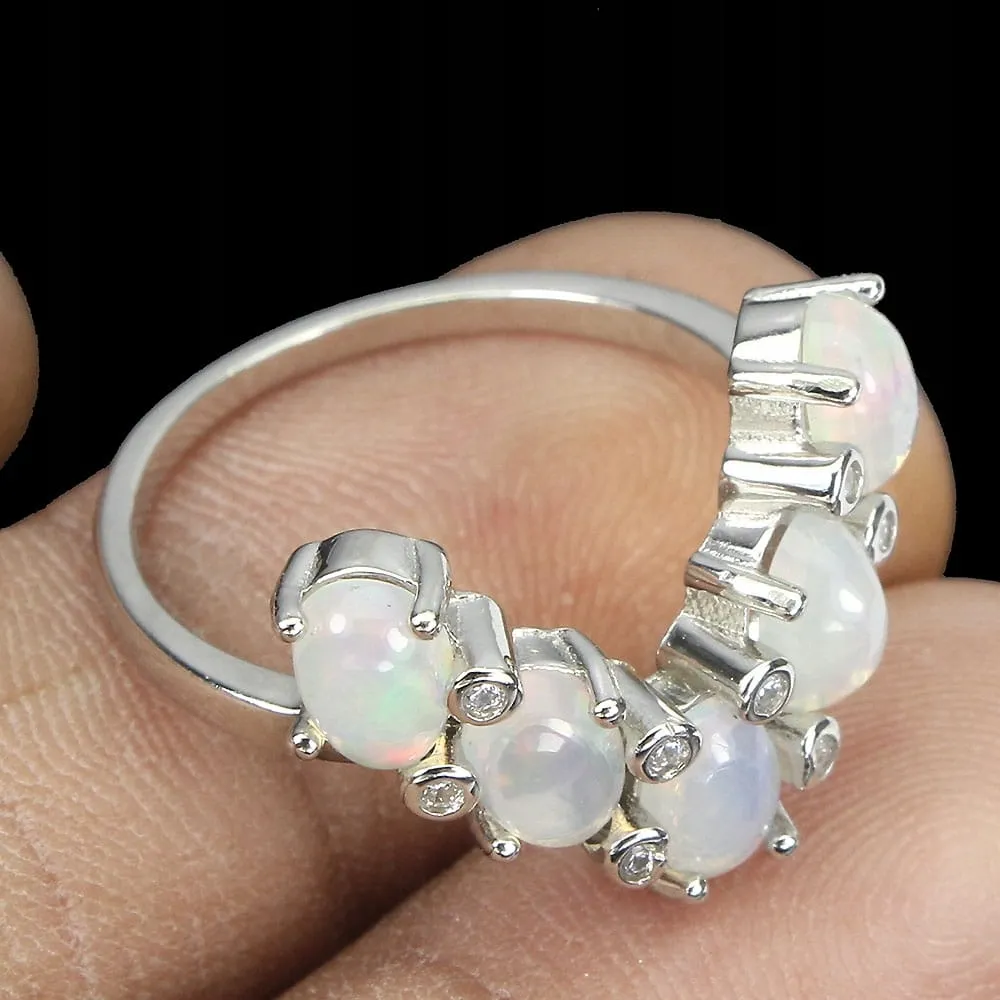 Srebrny piękny pierścionek naturalne ogniste opale cyrkonie r 20