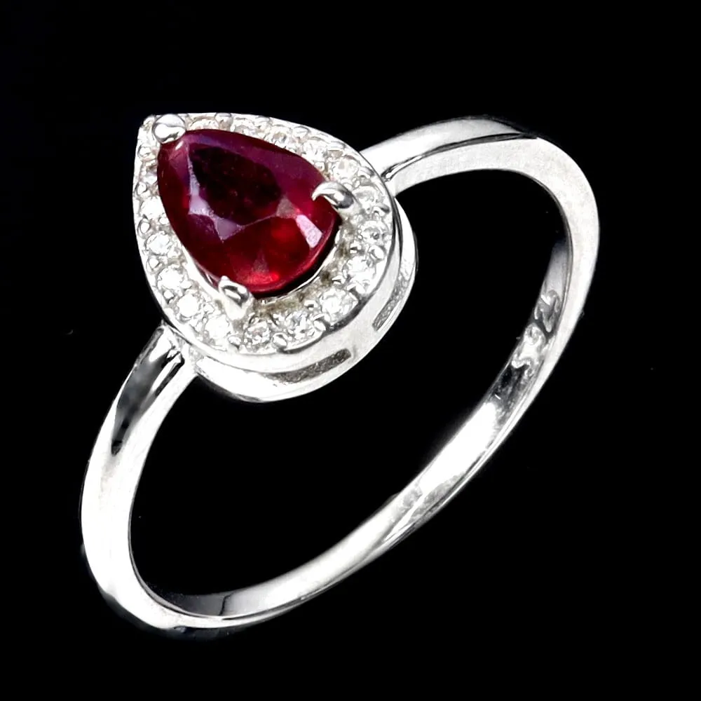 925 Srebrny delikatny pierścionek r 14.5 naturalny rubin cyrkonie