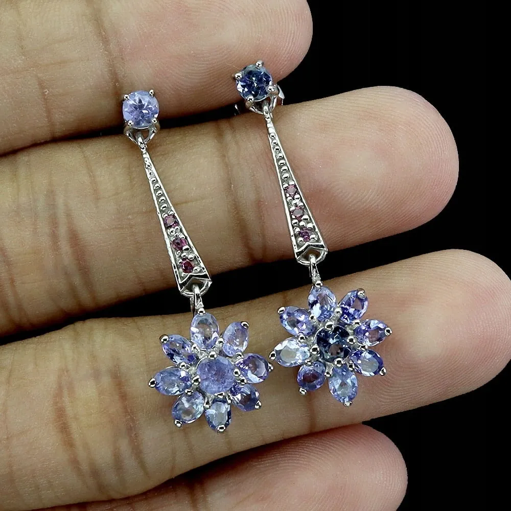 Kolczyki wiszące srebrne eleganckie naturalne granaty tanzanity 925 3