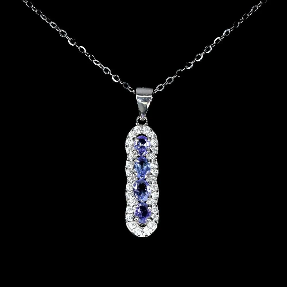 Delikatny srebrny elegancki naszyjnik naturalne tanzanity cyrkonie 925