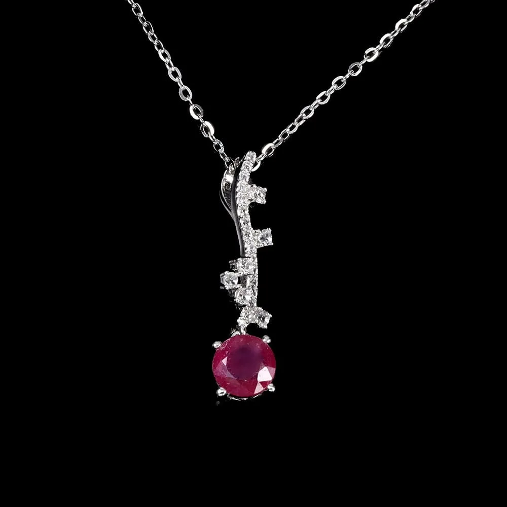 Srebrny naszyjnik naturalny rubin cyrkonie delikatny elegancki 925