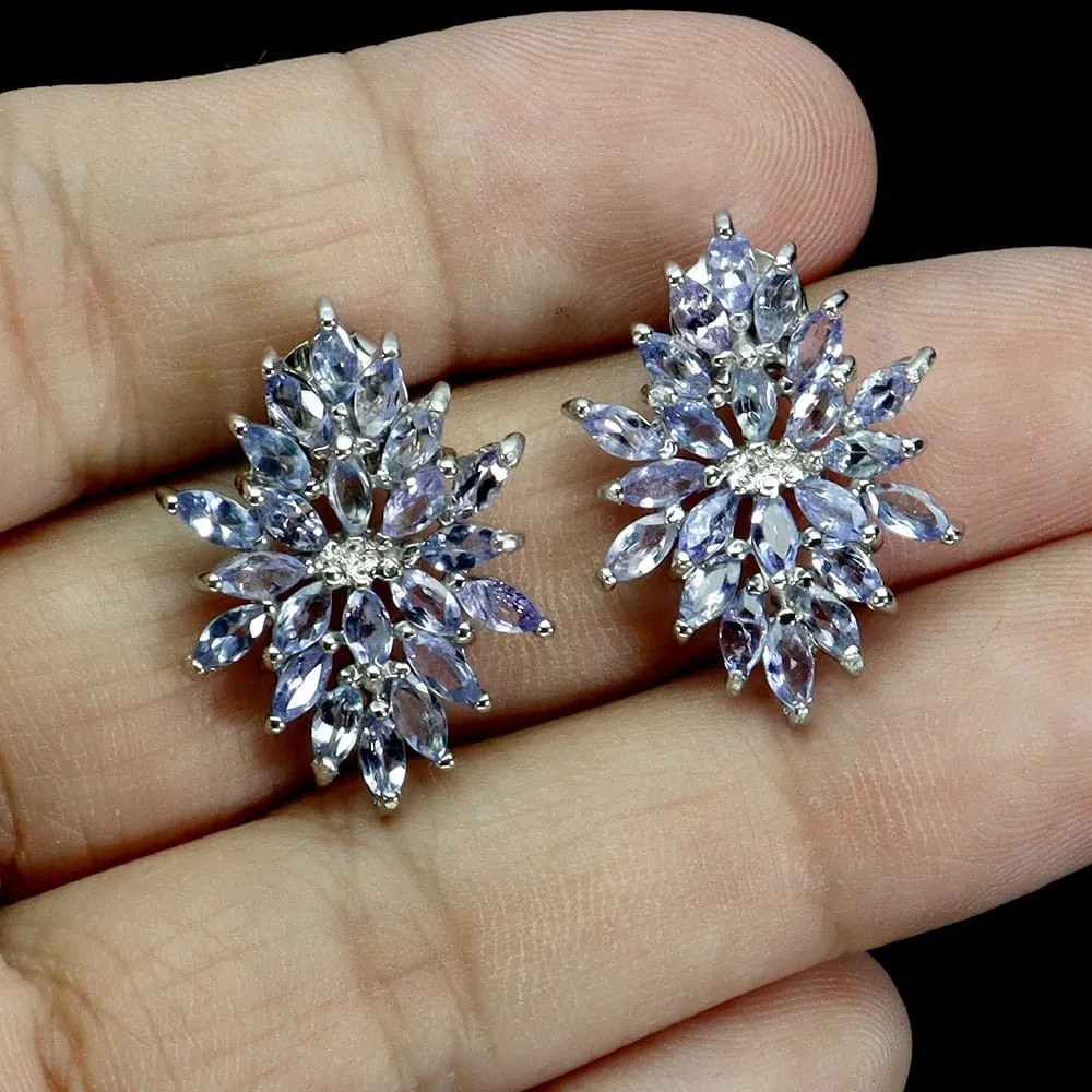 925 Srebro delikatne eleganckie kolczyki naturalne tanzanity piękne 3